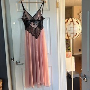 NK Imode Elegant Black and Pink Lace Nightgown Set